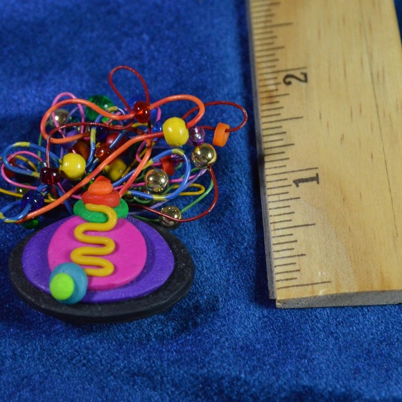 Rainbow Pin Brooch Wonky Wire Beads  Multicolor Oval MCM Crazy Art Deco 3D - Picture 4 of 4